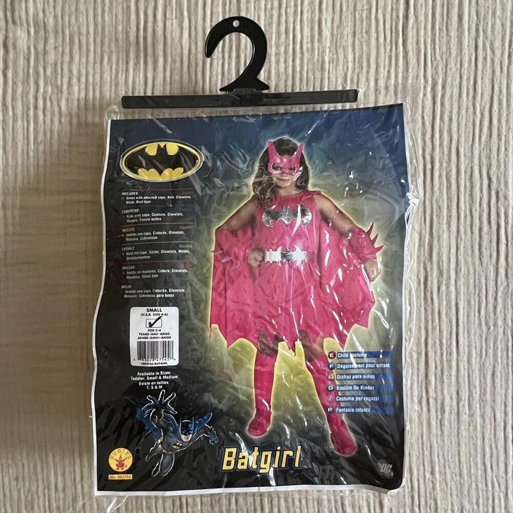 Rubies pink Batgirl costume with cape, mask, glovelets, and boot tops